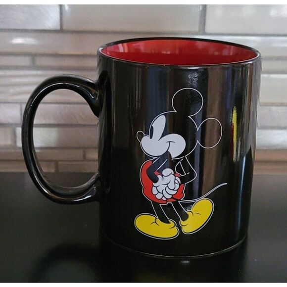 Disney Mickey Mouse Mug Double Sided Ceramic Coffee Cup Classic Black Red - Picture 2 of 7